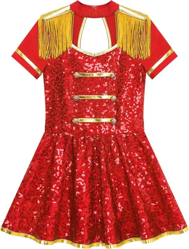 Vista 3 de JEEYJOO Disfraz de Majorette para niñas tambor banda de marcha uniforme leotardo elegante para actuar