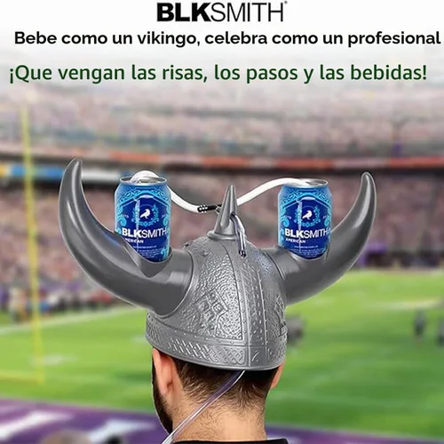 Vista 4 de BLKSMITH Casco para beber, sombrero vikingo con pajitas con capacidad para 2 latas, ajustable para adaptarse a cabezas de 16 a 24 pulgadas, regalos