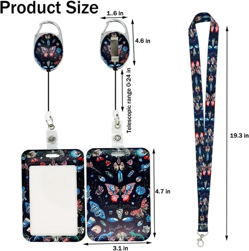Vista 2 de ZOSTLAND Soporte para tarjetas de identificación 3 en 1 con cordón y carrete retráctil resistente, soporte de insignia de mariposa con clip