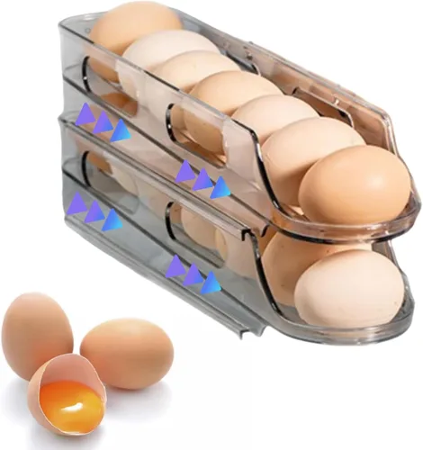 Vista 3 de Soporte apilable transparente para huevos para refrigerador, contenedor de almacenamiento automático de huevos de 1 a 4 niveles, bandeja