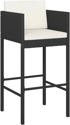 Vista 3 de Taburetes de bar 4 piezas con cojines negro de ratán de poliéster para comedor, sillas de césped para comedor, sillas de mesa de comedor