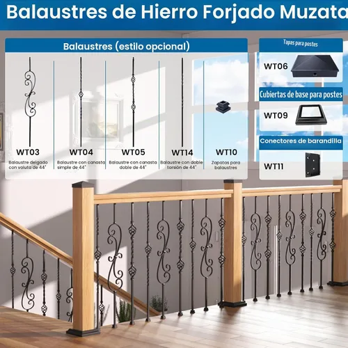 Vista 6 de Muzata WT10 - Juego de 10 balaustres planos con tornillo para balaustre cuadrado de 1/2 pulgada