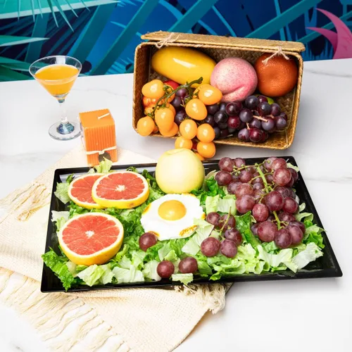 Vista 5 de Supernal Paquete de 12 bandejas de plástico negro para servir, bandejas de plástico de 15 x 10 pulgadas, bandeja de plástico de comida rápida