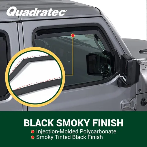 Vista 2 de Quadratec Viseras tintadas para ventana, solo delanteras, se adapta a Jeep Wrangler JL y Gladiator JT 2018-2023, tinte negro ahumado, mantiene fuera