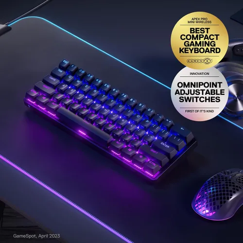 Vista 2 de SteelSeries Teclado inalámbrico Apex Pro Mini - Diseño del 60% - OmniPoint 2.0 - Quantum 2.0 inalámbrico - Teclas PBT de doble disparo - Negro