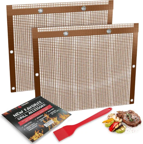 Vista 7 de Oleex - Bolsas antiadherentes grandes para barbacoa + cepillo para untar, malla de PTFE reutilizable para interiores y exteriores, accesorios