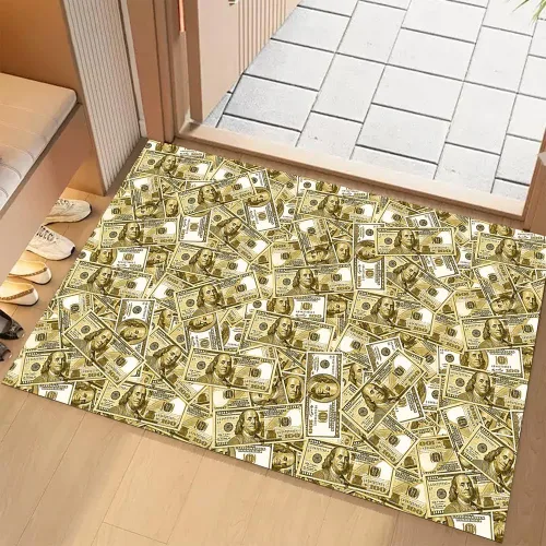 Vista 35 de GUBIYU Juego de 2 alfombras y tapetes de cocina color beige y dorado para billetes de 100 dólares, alfombra divertida y fresca para baño