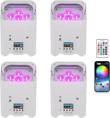 Vista 11 de HOLDLAMP - Luces de escenario alimentadas por batería, 9600mAh recargables Par Can con 6x18W RGBWA+UV APP/Control remoto/DMX512/Activadas por