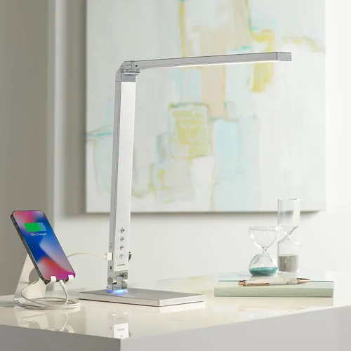 Vista 2 de 360 Lighting Jett - Lámpara de mesa moderna de escritorio de 16 1/2 pulgadas de alto con puerto de carga USB y luz nocturna LED de aluminio plateado