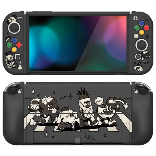 Vista 24 de PlayVital ZealProtect - Funda protectora suave para Nintendo Switch OLED, protector flexible Joycon Grip Cover para Nintendo Switch OLED con tapas