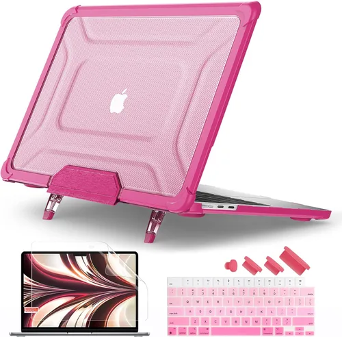 Vista 11 de Batianda - Funda resistente para MacBook Air de 15 pulgadas 2023-2026, color gris Ergonomic Foldable Stand Holds 22 lbs, TPU Bumper, Matte