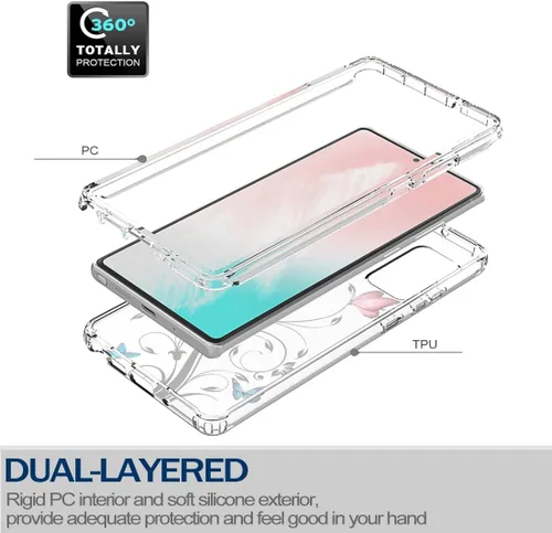 Vista 3 de Funda para Galaxy Note 20 5G, SM-N981U con protector de pantalla de vidrio templado, carcasa rígida de diseño floral de cuerpo completo + funda