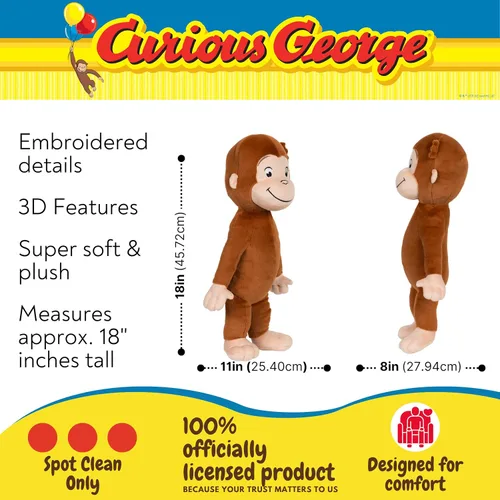 Vista 2 de Curious George Kids Bedding - Almohada de felpa súper suave y acogedora, 18 pulgadas (producto oficial) por Franco