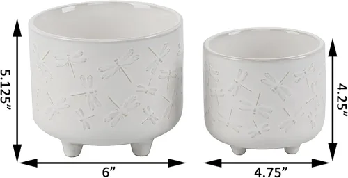 Vista 2 de Flora Bunda Juego de 2 macetas de cerámica con patas de libélula de 6 pulgadas y 4.75 pulgadas