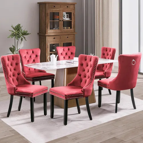 Vista 97 de SoarFlash Juego de 2 sillas de comedor de terciopelo, silla lateral de respaldo alto, silla lateral moderna tapizada de alta gama con botones Beige