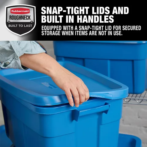 Vista 3 de Rubbermaid Roughneck Tote - Paquete de 6 unidades, 14 galones, fabricado en Estados Unidos, color azul patrimonio, contenedores de almacenamiento