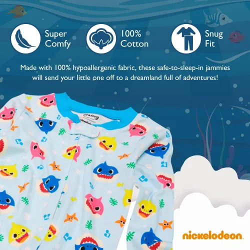 Vista 3 de Nickelodeon Boys' Baby Shark 2-Pack Footless One Piece Snug-fit Cotton Pajamas