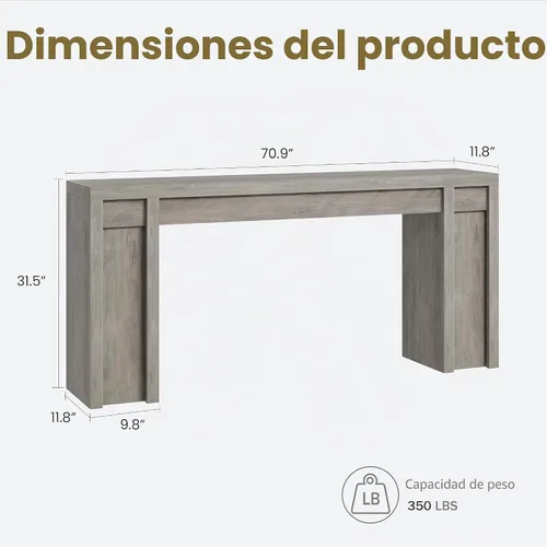 Vista 2 de Garvee Mesa de entrada gris de 70.9 pulgadas, mesa consola de madera de granja debajo de la TV montada debajo de la mesa de sofá, mesa de sofá