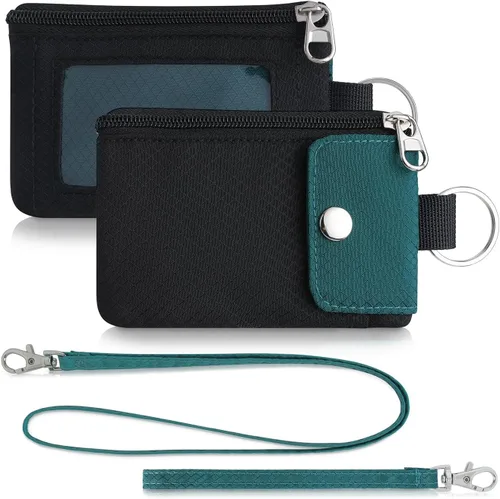 Vista 9 de Artpaxy Cartera minimalista para hombres y mujeres, llavero con bloqueo RFID, con cremallera, pequeña cartera con ventana de identificación, 2