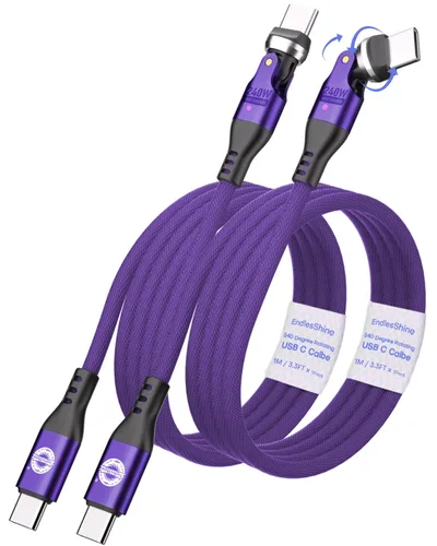 Vista 15 de Cable USB C a C de 3.3 ft, negro, rotación 540, 240 W, PD, carga rápida, transferencia de datos de 480 Mbps, cable de carga tipo C con chip