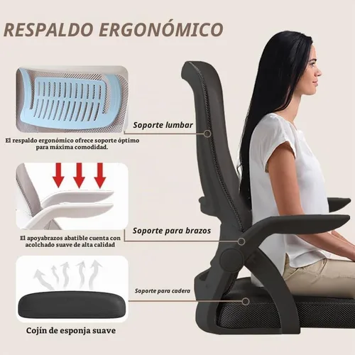 Vista 6 de Silla de oficina, silla de escritorio ergonómica, silla de malla transpirable, silla giratoria con brazos abatibles y soporte lumbar, silla