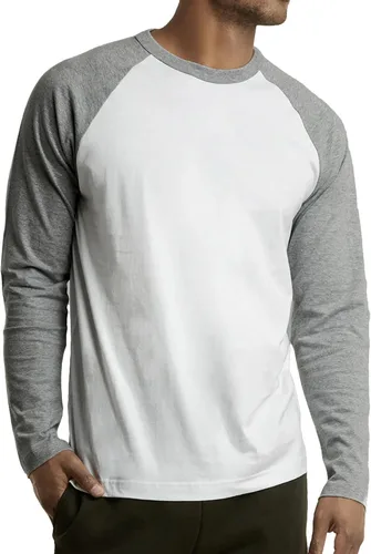 Vista 34 de Camiseta de béisbol raglán para hombre, de algodón, dos tonos, casual, atlética