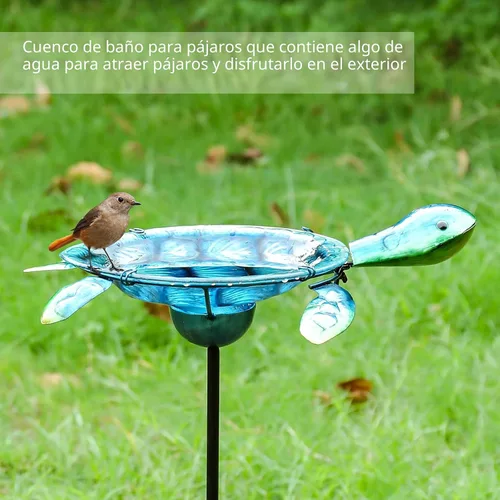 Vista 2 de MUMTOP Baño solar para pájaros al aire libre, pequeño comedero para pájaros con estaca de metal de tortuga para decoración exterior de jardín y patio