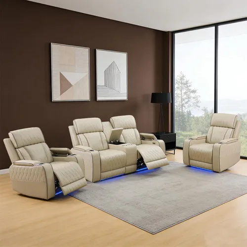 Vista 18 de Sofá reclinable individual eléctrico para muebles de sala de estar, silla reclinable de cuero con luces LED, puertos USB, almacenamiento oculto