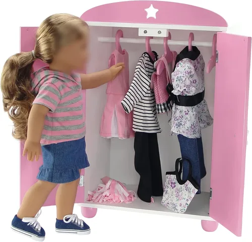 Vista 4 de Emily Rose Paquete de 5 perchas de madera rosa para muñecas de 18 pulgadas para armarios, armarios, armarios, muebles, se adapta a ropa de muñecas