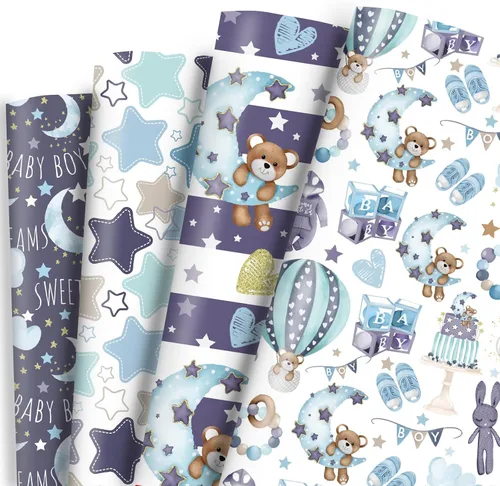 Vista 14 de Dtiafu Rollo de papel de regalo de avión – Envoltura de regalo de aviones vintage con diseño de nube de cielo azul para niños, baby shower