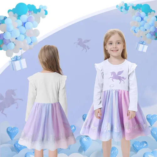 Vista 7 de VASCHY Lindo traje casual de manga larga para niñas de otoño y primavera, talla 3-10T