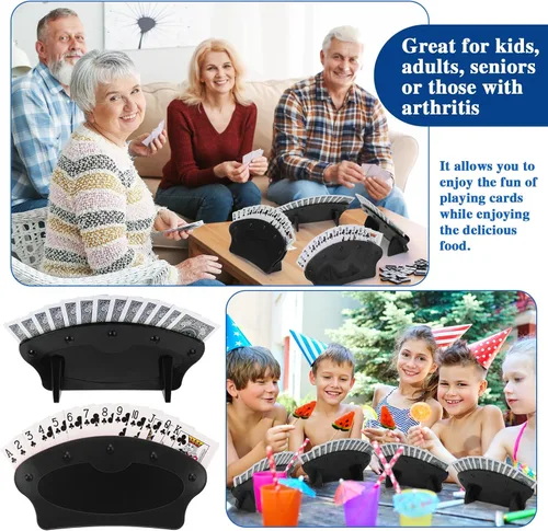 Vista 5 de Shappy Paquete de 4 tarjeteros para niños y adultos, manos libres, para noches familiares, fiestas de juego de póquer de canasta (negro)