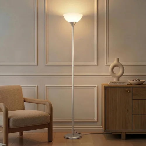 Vista 7 de Brightech Lámpara de pie LED regulable Sky Dom, lámpara de pie Torchiere para sala de estar, dormitorio y oficina, lámpara de pie alta para leer
