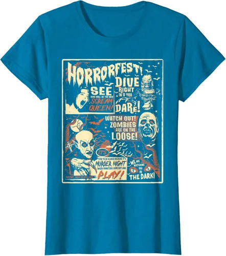 Vista 54 de Camiseta de terror vintage con póster de Halloween y película de terror Negro