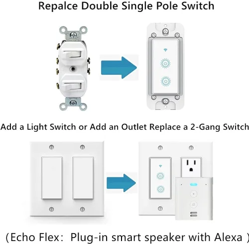 Vista 2 de Nexete Smart Wi-Fi interruptor de pared compatible con Alexa Google Assistant e IFTTT, control remoto, función de sincronización no requiere puerto.