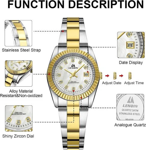 Vista 7 de LN LNQIN Womens Watch Analog Quartz Watches for Women Waterproof Ladies Watches Easy Read Women's Wrist Watch with Stainless Steel Band