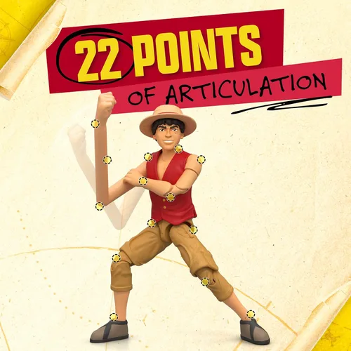 Vista 6 de Figura de acción de One Piece Monkey D. Luffy, 6 pulgadas (5.9 in) con 6 accesorios, incluye brazos y piernas intercambiables, póster deseado y base