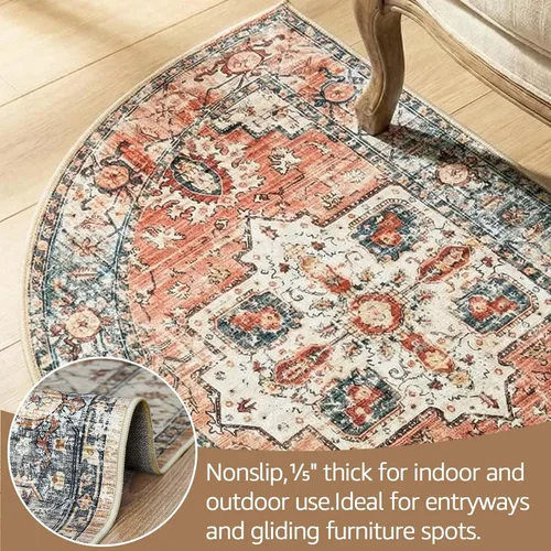 Vista 4 de jinchan Alfombra de área pequeña lavable floral vintage, alfombra de entrada simétrica de medio círculo de 2 x 3, alfombra de entrada suave de pelo