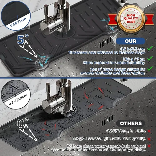 Vista 4 de Bandeja colectora de goteo para mango de grifo de silicona, tapete de grifo de silicona, soporte para esponja de jabón de platos para accesorios