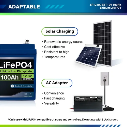 Vista 7 de ExpertPower Batería recargable de ciclo profundo LiFePO4 de litio de 12 V 100 Ah Bluetooth 2500-7000 ciclos de vida y vida útil de 10 años BMS