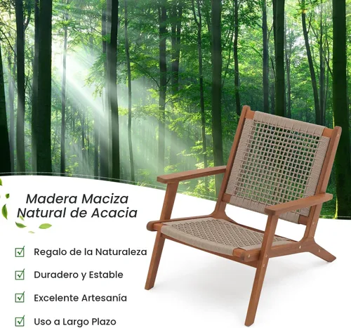 Vista 7 de Verano Garden Juego de 2 sillas de patio, sillón moderno de madera de acacia con cuerda tejida a mano para patio, sala de estar, dormitorio, balcón
