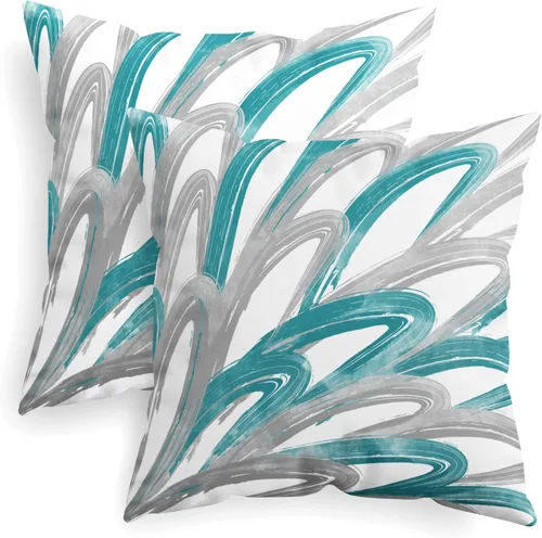 Vista 19 de CaliTime Juego de 2 fundas de almohada decorativas de vellón de dos tonos con plumas abstractas para sofá, cama, decoración de casa rural, 16 x 16