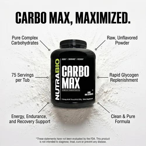 Vista 3 de NutraBio CarboMax Maltodextrina en polvo – Polvo de carbohidratos para energía sostenida – Rico en calorías para aumento muscular y de peso – Sin