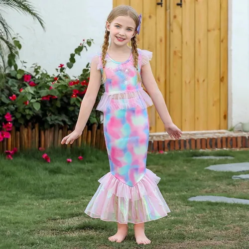 Vista 3 de Tempura Ropa de disfraz de sirena para niñas y niñas, con diamantes de imitación teñidos, falda de sirena, calzoncillos para fiestas de niños