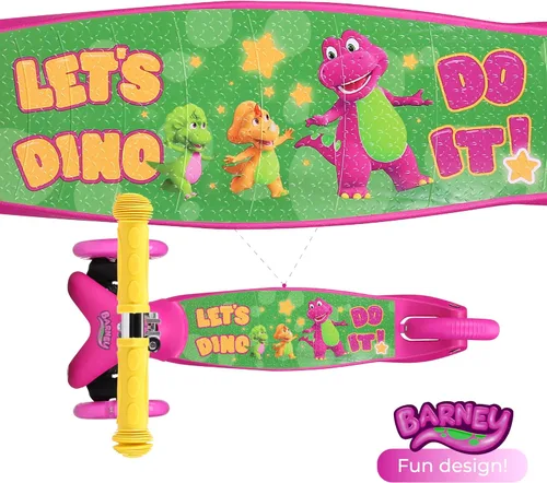 Vista 5 de Patinete para niños, auto equilibrio de 3 ruedas, ruedas LED iluminadas Barney