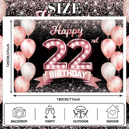 Vista 180 de Cartel de feliz cumpleaños décimo oro rosa, telón de fondo, saludos a 10 años, globos de confeti, decoración temática para niñas de 10 años
