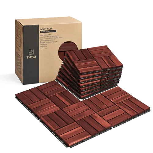 Vista 30 de Azulejos de cubierta premium, 10 piezas de suelo de patio - teca