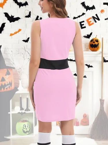 Vista 12 de Disfraz de Halloween para mujer, sin mangas, vestido de dibujos animados
