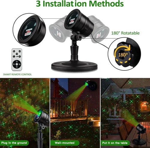 Vista 5 de Proyector de Luces de Navidad para Exteriores, Luces Láser LED de Navidad, Foco de Paisaje, Espectáculo de Estrellas Rojas y Verdes, Impermeable