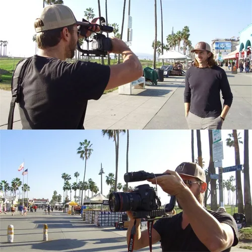 Vista 3 de [Renovado] Agarre de mango de video con micrófono integrado para DJI OSMO, estabilizador de mano universal de cámara Sevenoak Micrófono estéreo